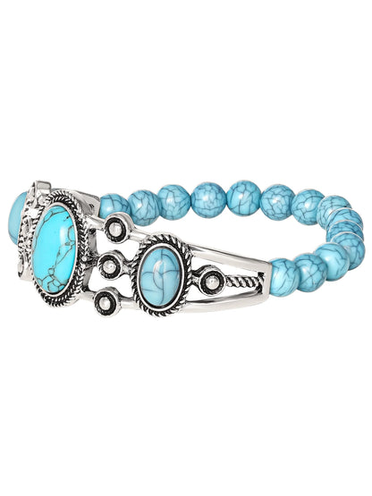 Faux Turquoise Stone Stretch Bracelet – Boho Chic Beaded Bracelet for Women &amp; Teens