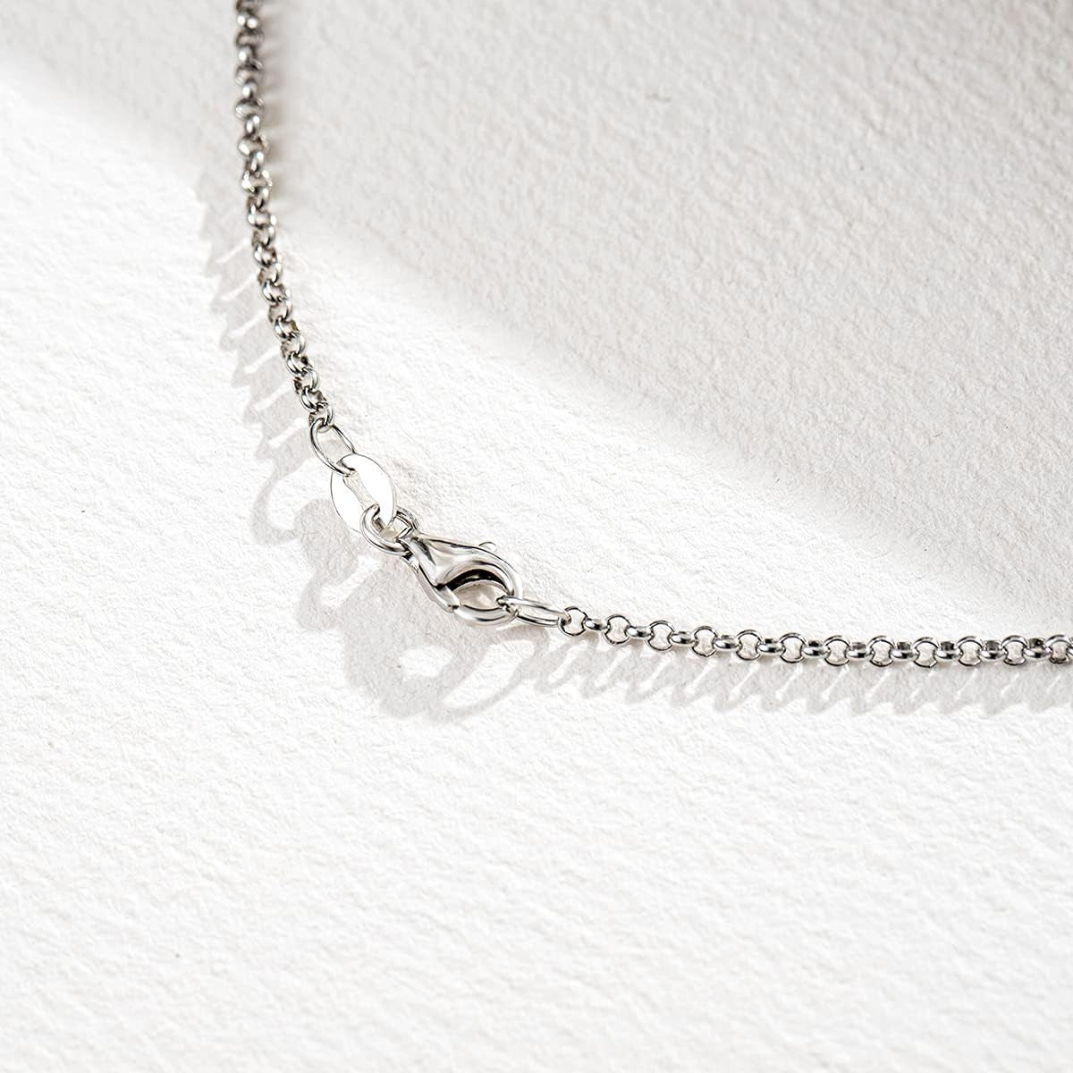 2MM Rolo Chain Necklace – Sterling Silver with White Gold Plating, Minimalist Shiny Design – Fine Jewelry for Men &amp; Women with Lobster Clasp
