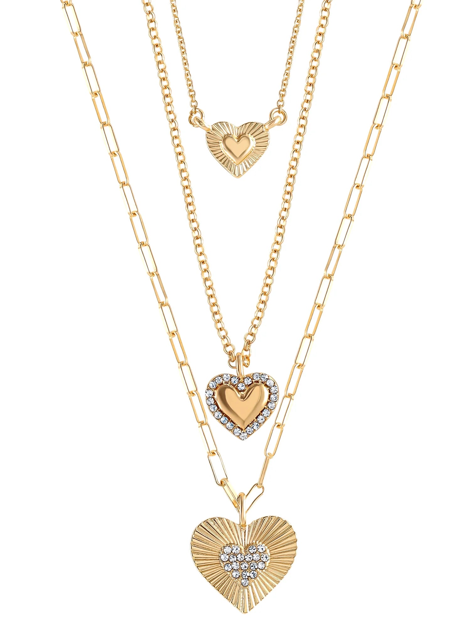 Fashion Gold Layered Heart Necklace – Trendy Metal Jewelry for Women