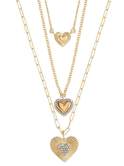 Fashion Gold Layered Heart Necklace – Trendy Metal Jewelry for Women