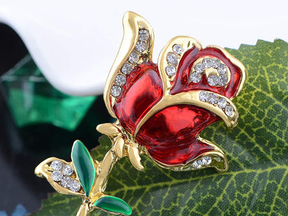 Women’s Belle Red, White &amp; Purple Rose Flower Enamel Crystal Rhinestone Brooch – Gold-Tone Elegant Pin