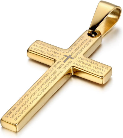 Men’s Stainless Steel Religious Bible Lord’s Prayer Cross Pendant Necklace – 22&quot; Chain | Christian Faith Jewelry