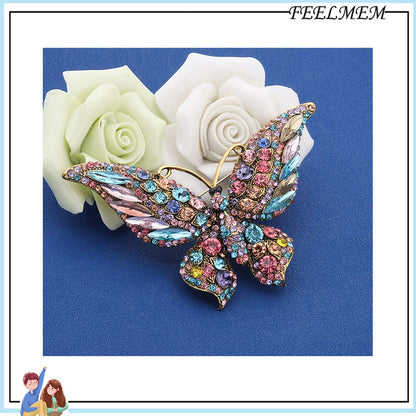 💎 Crystal Rhinestone Butterfly Brooch Pin – Blue Elegant Butterfly Brooch for Women | Wedding, Banquet &amp; Birthday Party Jewelry Accessory