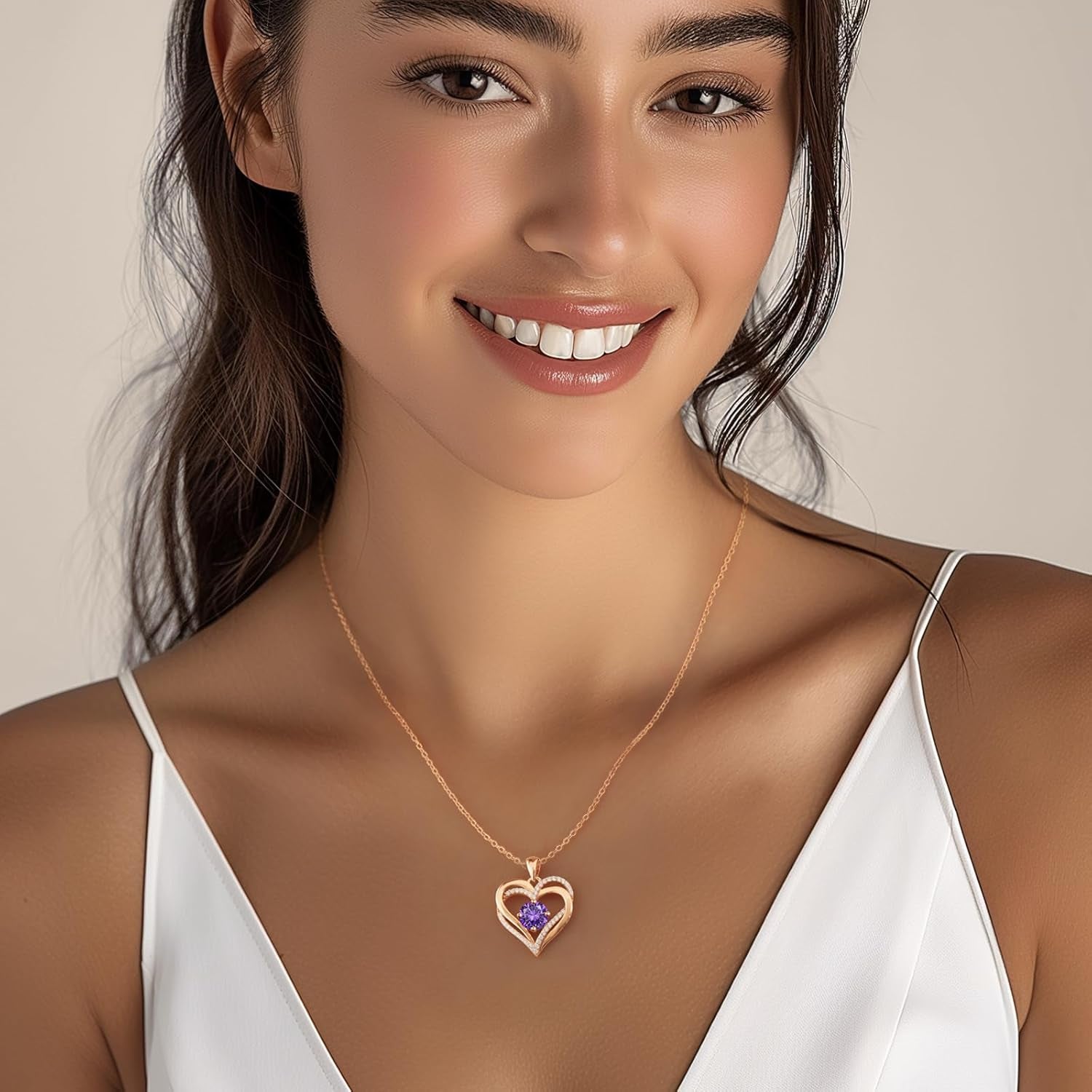 925 Sterling Silver Love Heart Birthstone Necklace for Women – Personalized Pendant Jewelry Gift for Wife, Mom, or Her – Birthday, Anniversary, or Mother’s Day
