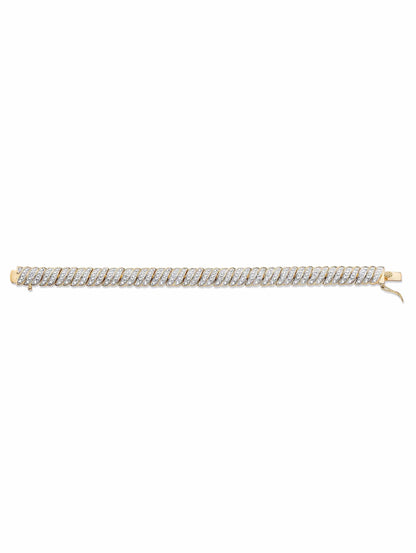 Diamond Accent Two-Tone Pave-Style S-Link Tennis Bracelet – Gold-Plated, 7&quot; or 8&quot; Length Options