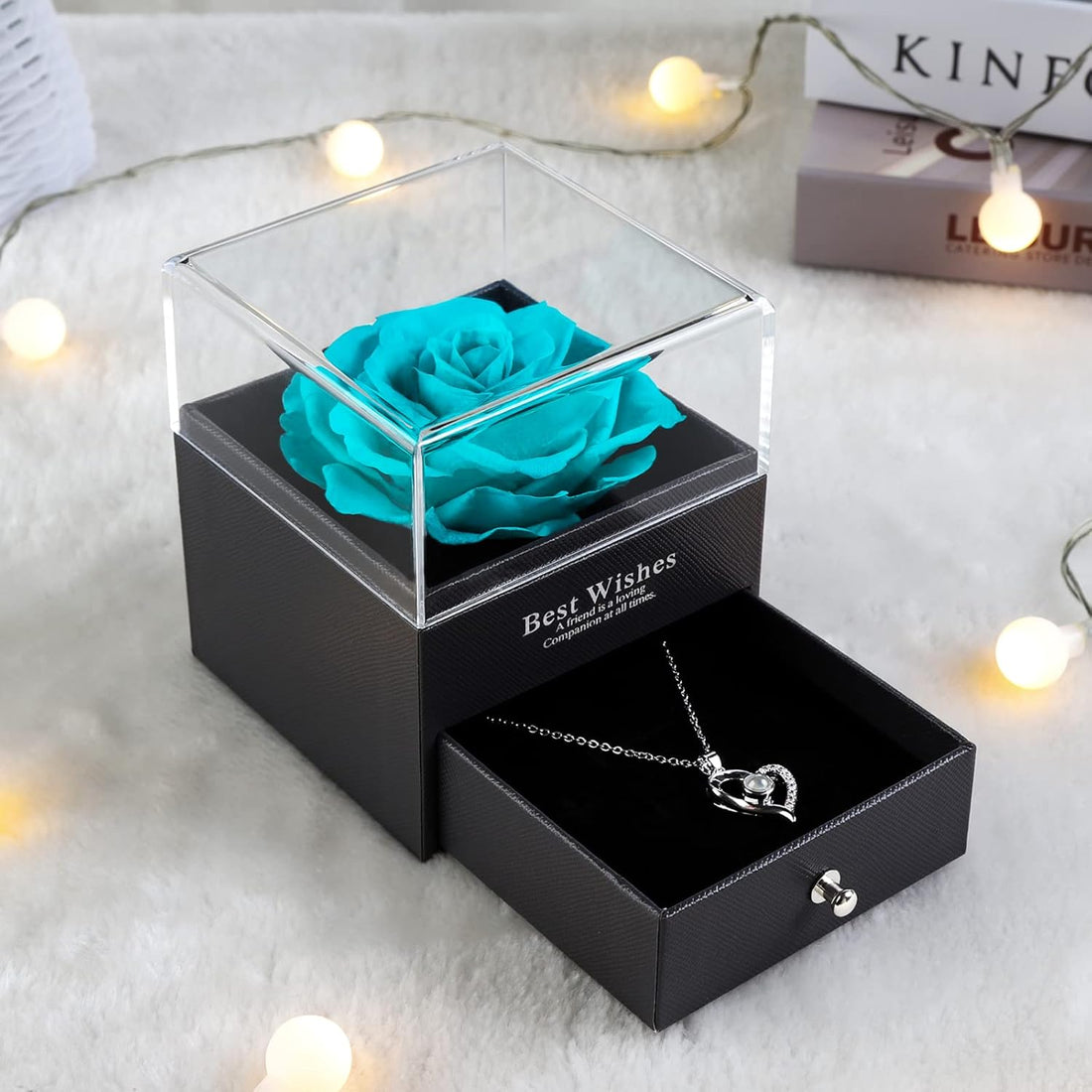 🌹 Preserved Real Rose in Box with Heart Necklace Gift Set Handmade Eternal Rose Gift for Wife, Mom, Girlfriend, or Her – Perfect for Birthday, Anniversary, or Wedding
