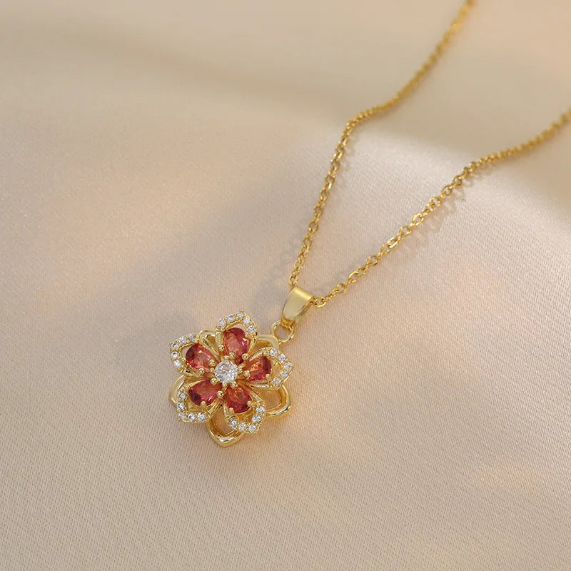 Eternal Bloom Rotatable Flower Necklace – A Romantic Spin on Timeless Elegance