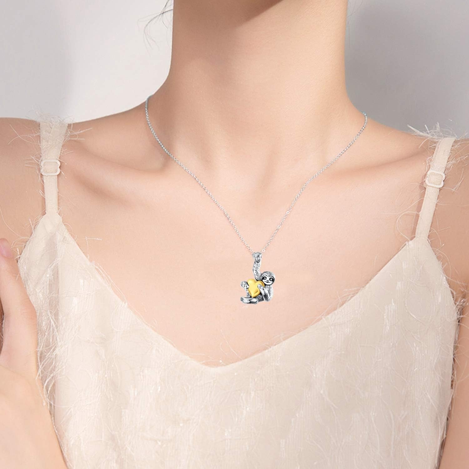 Sterling Silver Sloth Necklace with Heart Crystal Pendant – Unique Sloth Jewelry Gift for Women, Girls &amp; Men | Christmas &amp; Birthday Gift Idea