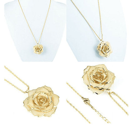 24K Gold-Dipped Real Rose Pendant Necklace – 30mm Golden Chain Flower Necklace in Gift Box for Mom &amp; Women
