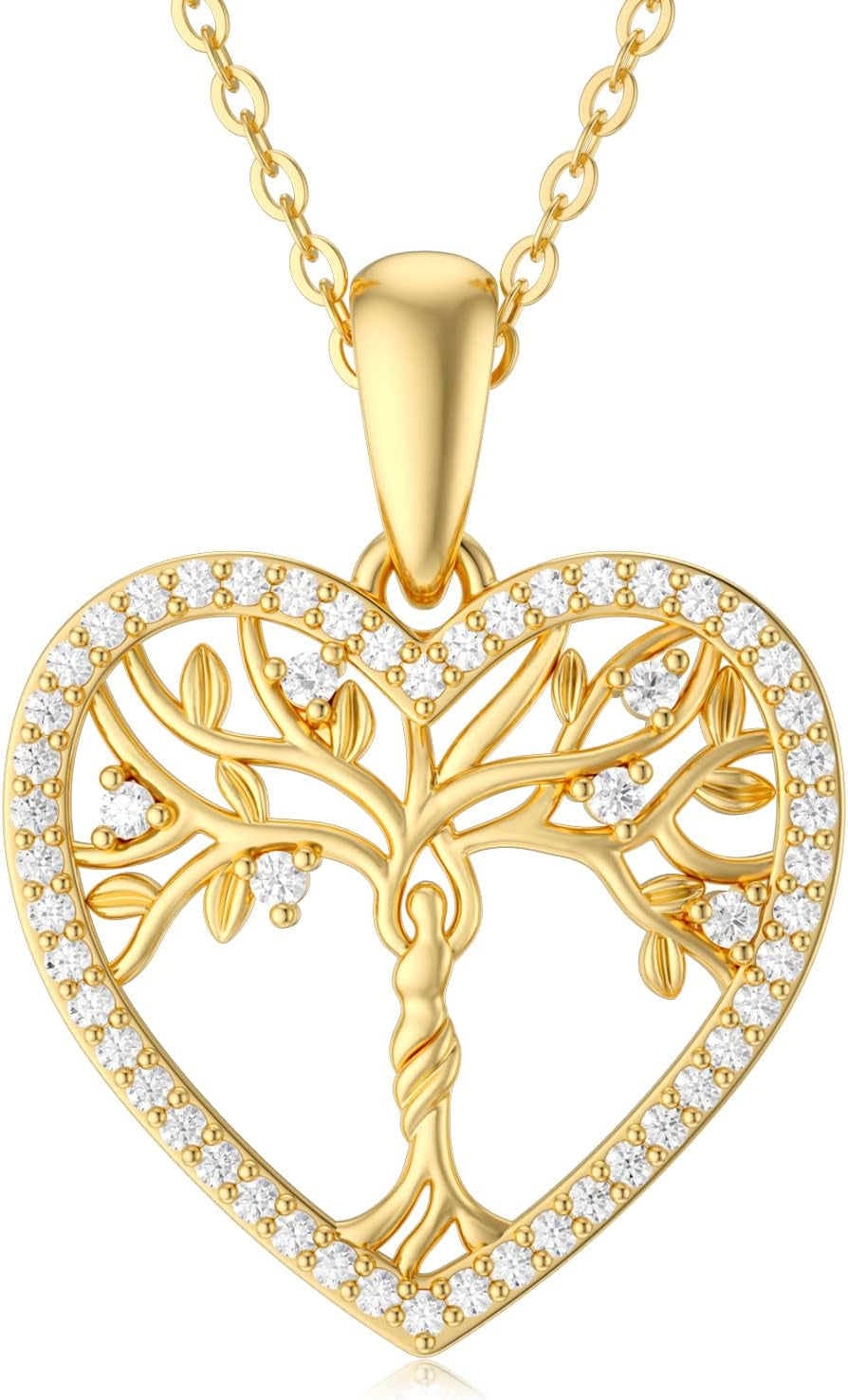 14K Gold Mother &amp; Daughter/Son Tree of Life Necklace – Family Pendant, 16&quot;-18&quot;