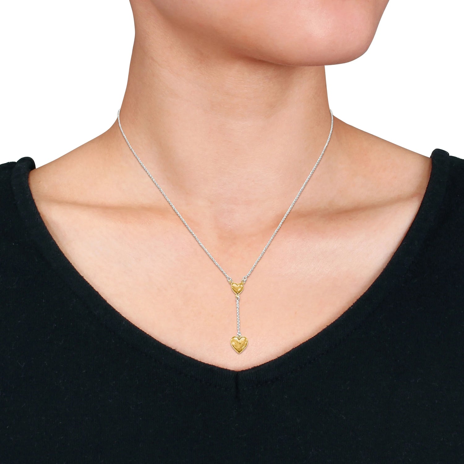 The Everly Two-Tone Sterling Silver Heart Drop Lariat Necklace – Made in Italy