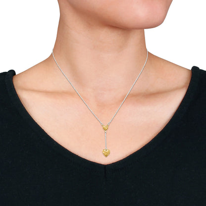 The Everly Two-Tone Sterling Silver Heart Drop Lariat Necklace – Made in Italy