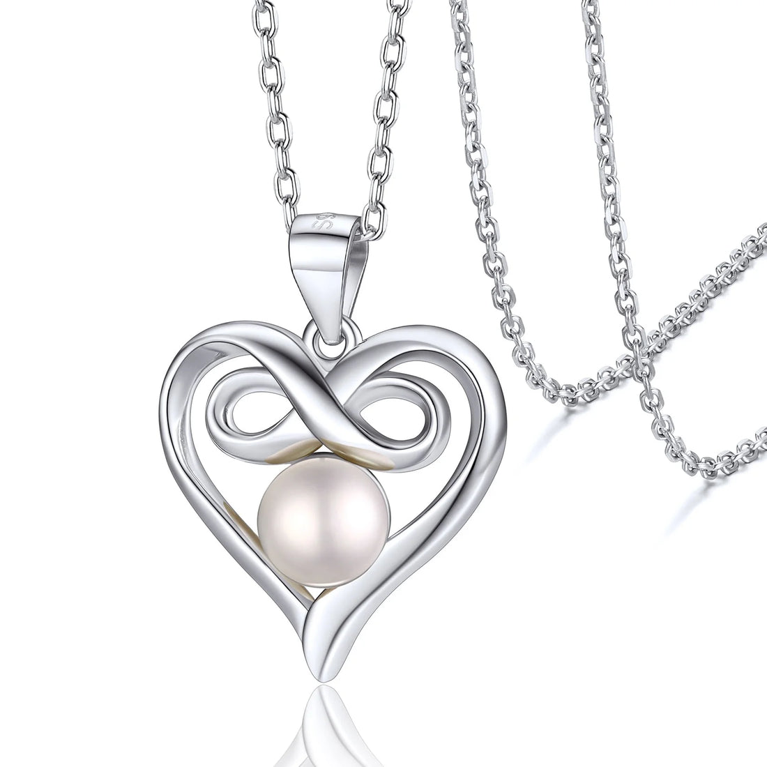 Sterling Silver Heart Infinity Necklace with Freshwater Pearl – Elegant Gift for Her