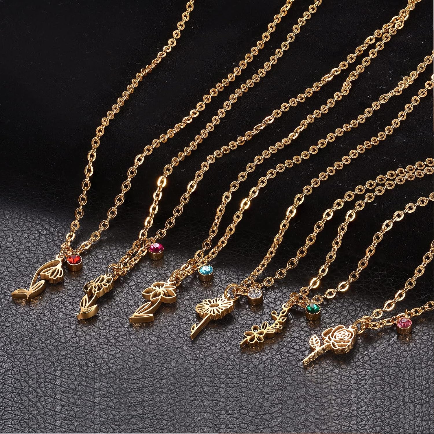 14K Gold Plated Birth Flower Necklace – Birth Month Floral Birthstone Pendant | Perfect Birthday Gift for Women, Moms &amp; Friends
