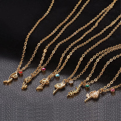 14K Gold Plated Birth Flower Necklace – Birth Month Floral Birthstone Pendant | Perfect Birthday Gift for Women, Moms &amp; Friends