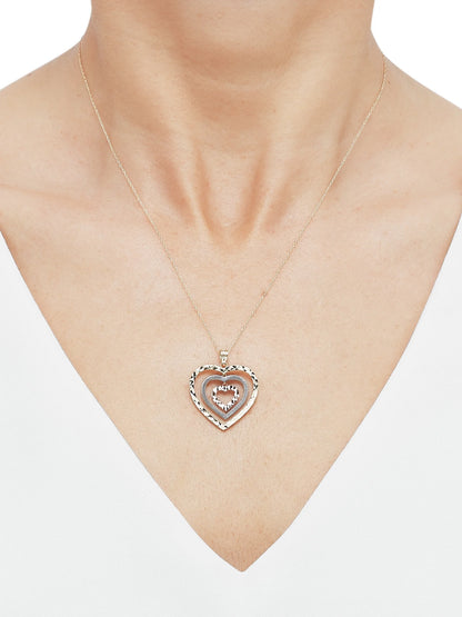 10K Tri-Tone Gold Triple Open Heart Pendant Necklace, 18&quot;