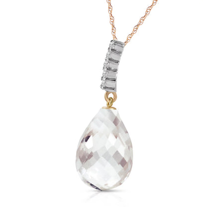14K Yellow Gold Necklace with Diamond &amp; Briolette Drop White Topaz – 18&quot; Elegant Pendant
