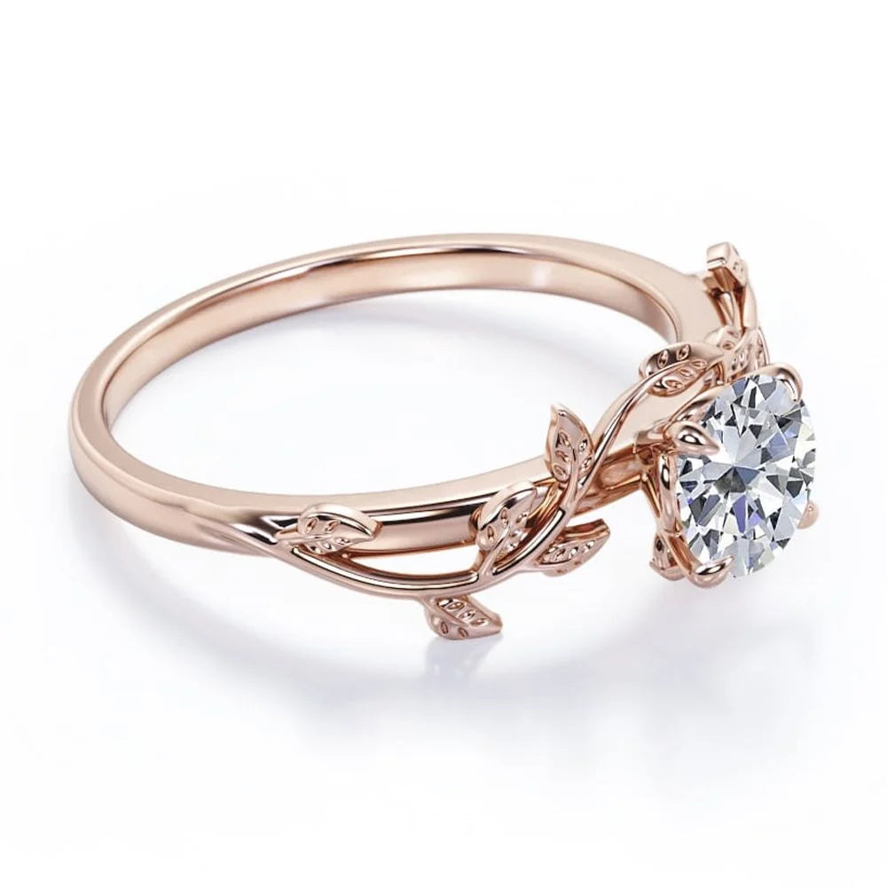0.50 Carat Round Cut Moissanite Bohemian Engagement Ring – Vintage Promise Ring in 18K Rose Gold over Silver