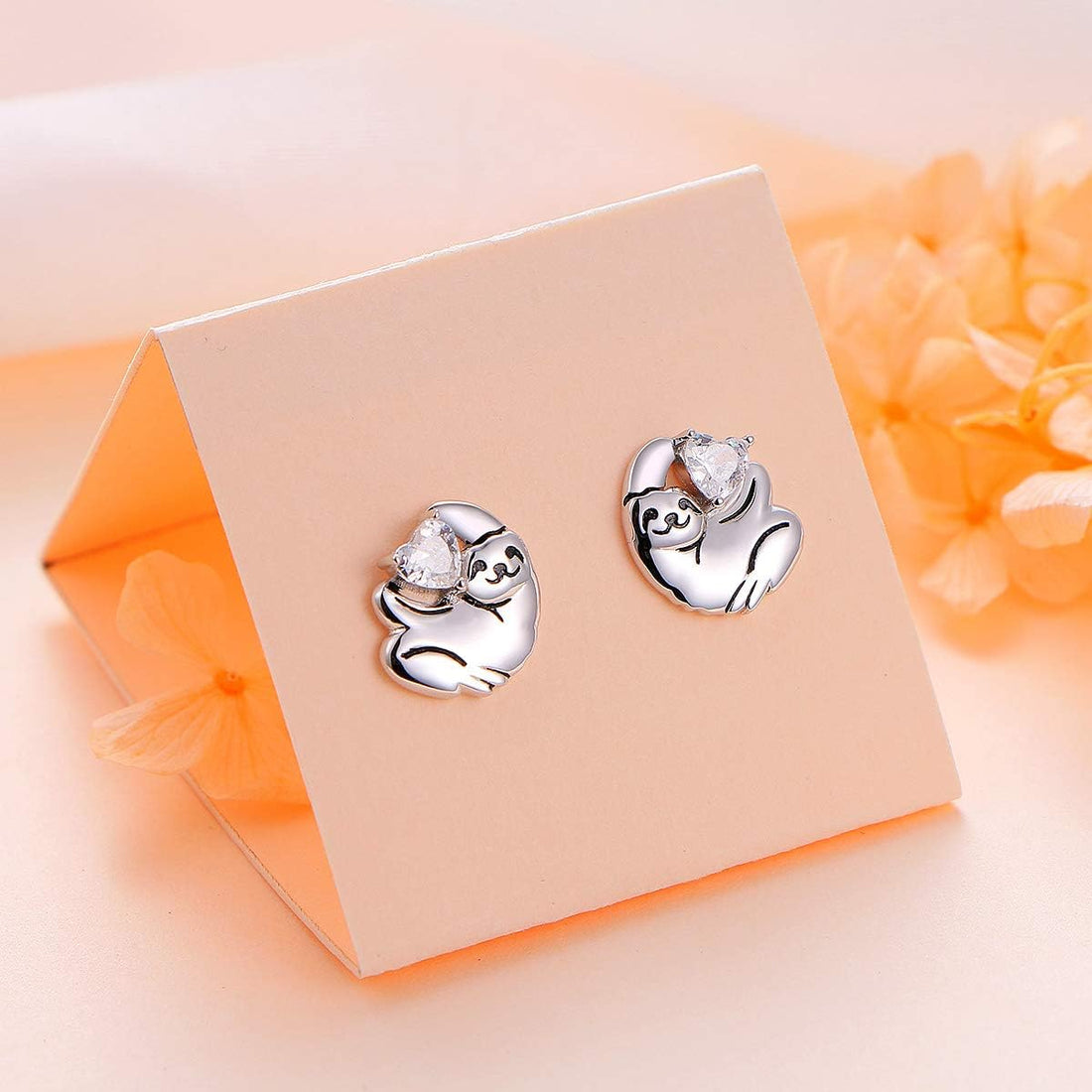 925 Sterling Silver Cute Sloth Jewelry Set – Heart Earrings, Bracelet, Ring &amp; Pendant Necklace Gift for Women &amp; Teens