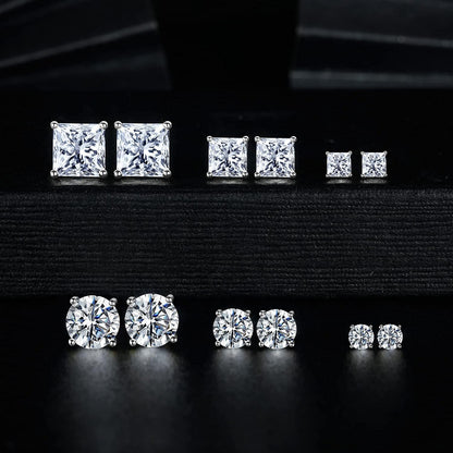 18K Gold Plated Round Princess Cut Clear Cubic Zirconia Stud Earrings – 6 Pairs Set