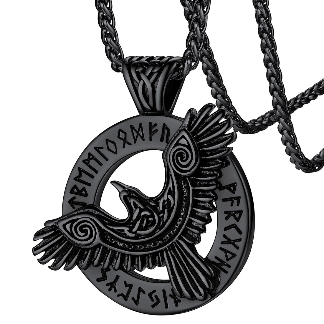 🛡️ Viking Raven Necklace for Men – Black Stainless Steel Norse Rune Pendant | Retro Crow Amulet Jewelry Gift for Friends, Sons, Grandsons, or Birthdays