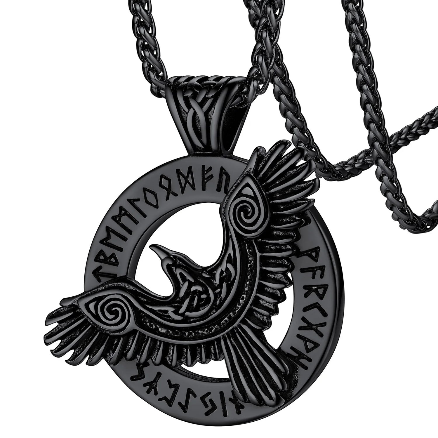 🛡️ Viking Raven Necklace for Men – Black Stainless Steel Norse Rune Pendant | Retro Crow Amulet Jewelry Gift for Friends, Sons, Grandsons, or Birthdays