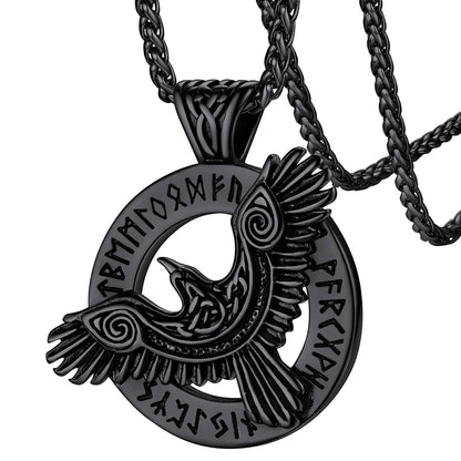 🛡️ Viking Raven Necklace for Men – Black Stainless Steel Norse Rune Pendant | Retro Crow Amulet Jewelry Gift for Friends, Sons, Grandsons, or Birthdays