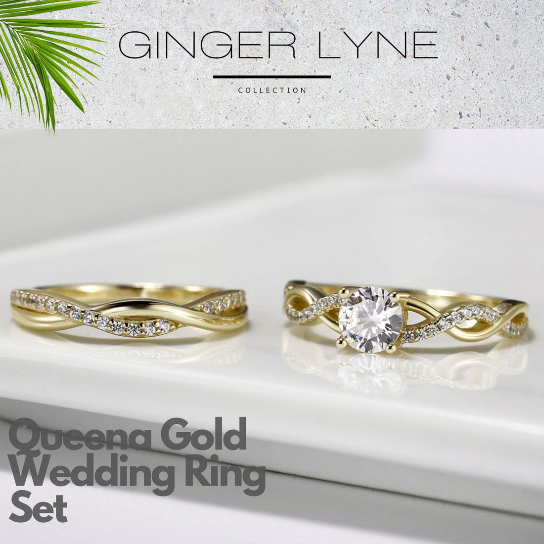 Queena Wedding Ring Set for Women – Sterling Silver CZ Engagement Ring &amp; Anniversary Band