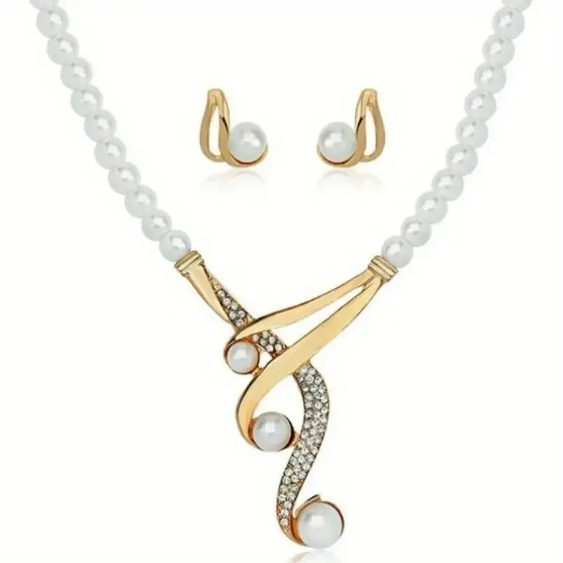 💎 Pearl Necklace &amp; Earrings Set for Women White Cultured Pearl Jewelry Set with Gold Clasp | Elegant Wedding, Prom &amp; Party Jewelry (18&quot; Necklace + 0.67&quot; Earrings)
