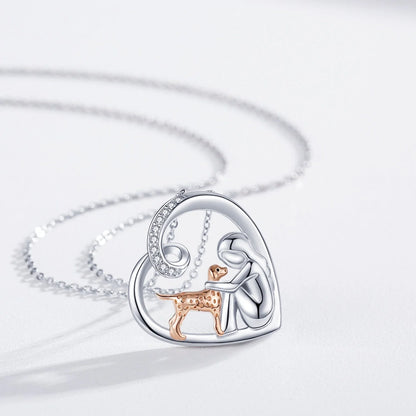 Heart Dog Pendant Necklace – 925 Sterling Silver