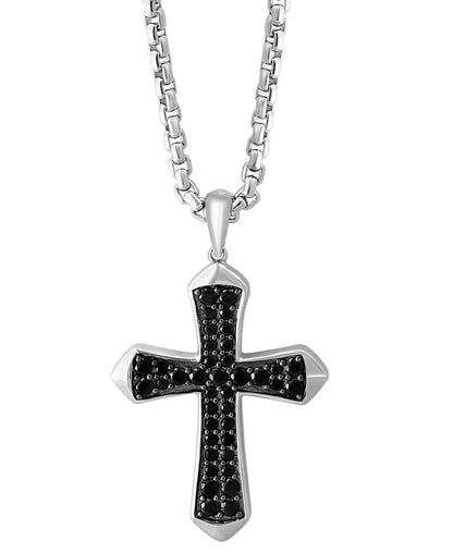 EFFY® Men’s Black Spinel Cross Pendant Necklace – 22&quot; Sterling Silver Chain