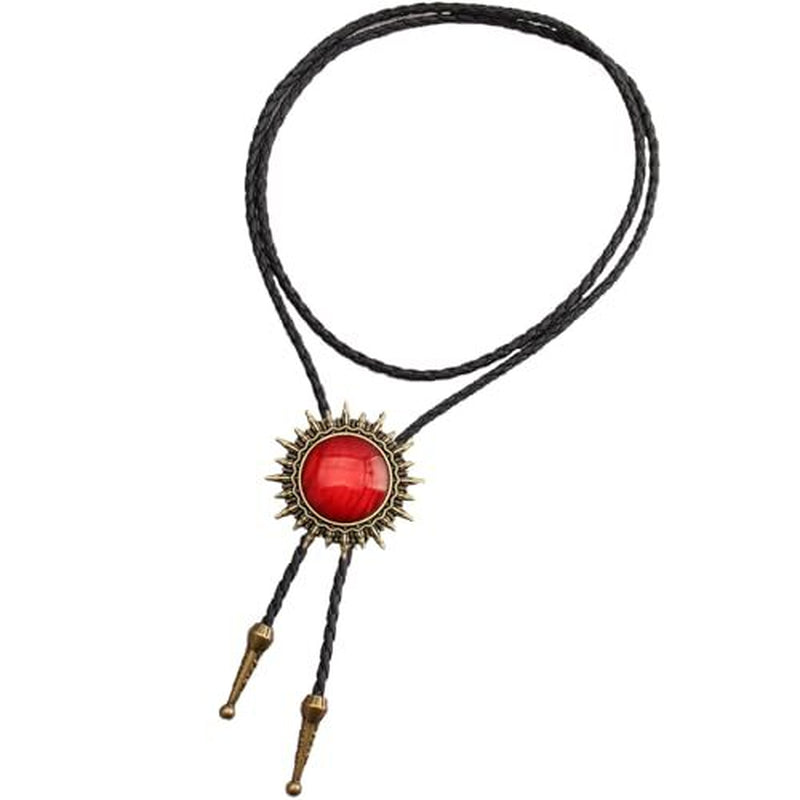 Men’s Western Cowboy Bolo Tie – Leather Necktie with Red Stone Pendant
