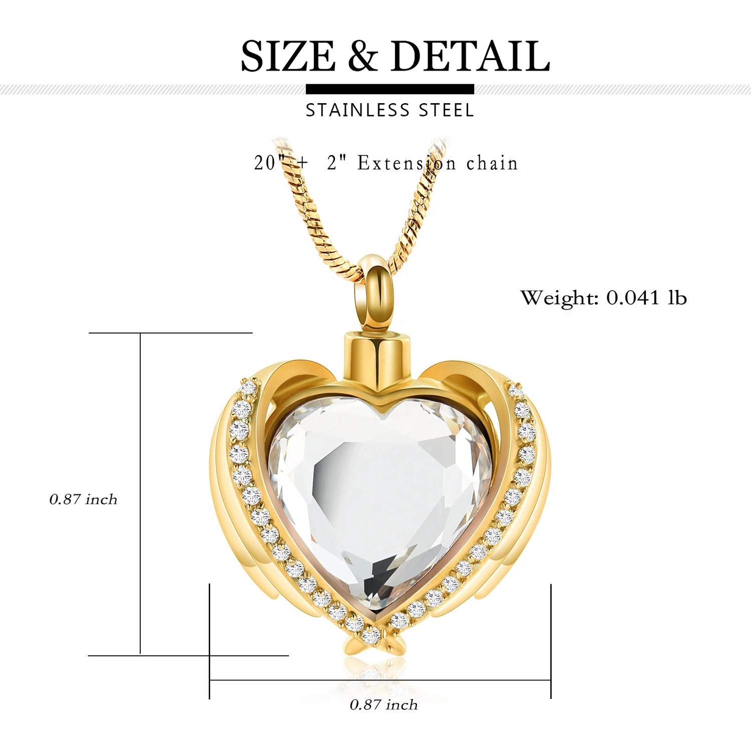 Angel Wing Heart Cremation Urn Necklace – Birthstone Memorial Locket for Human Ashes | Keepsake Jewelry for Women