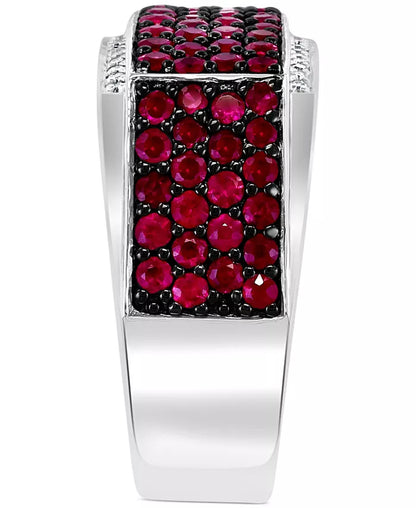 EFFY® Men’s Ruby &amp; Diamond Ring – 2-1/2 Ct. T.W. Ruby, 1/10 Ct. T.W. Diamond, Sterling Silver