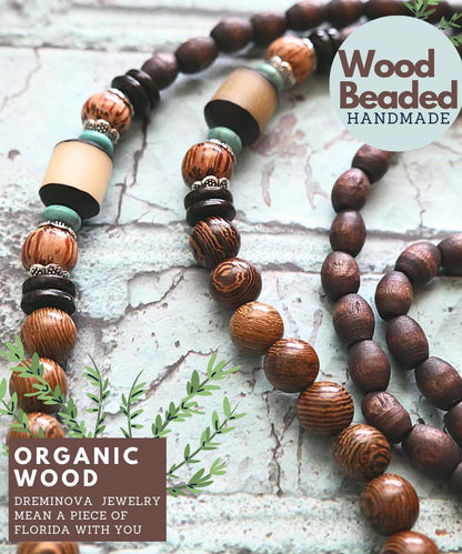 Bohemian Beaded Necklace for Women – Long Boho Pendant with Wooden Mala Beads &amp; Tassel