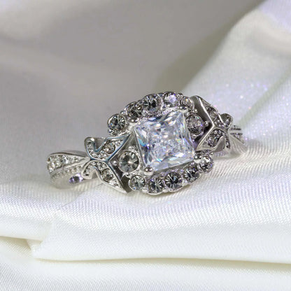 Matching Couple Rings – 10Kt White Gold Plated CZ Wedding Ring Set for Women &amp; Men