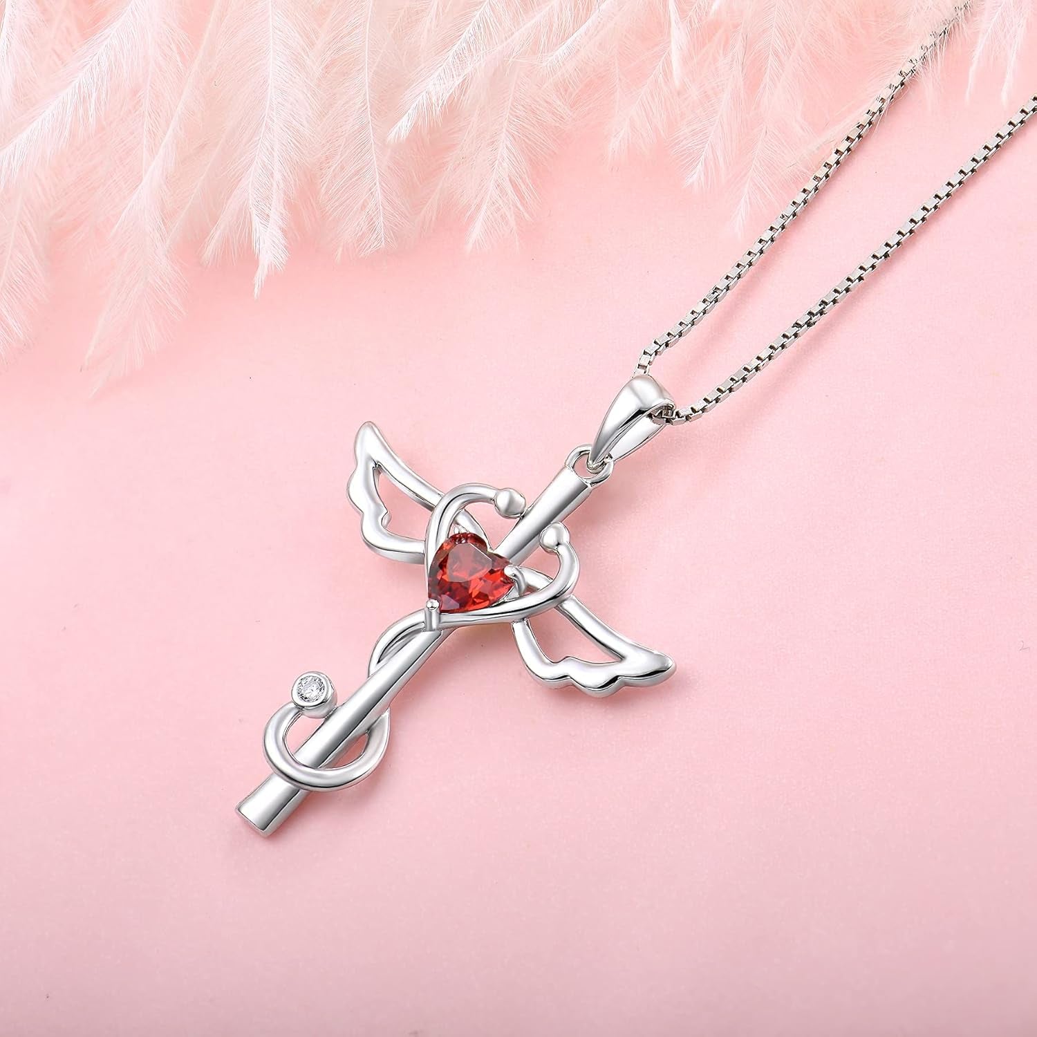 Stethoscope Cross Pendant Necklace 925 Sterling Silver Angel Wings Heart Nurse Jewelry for Women