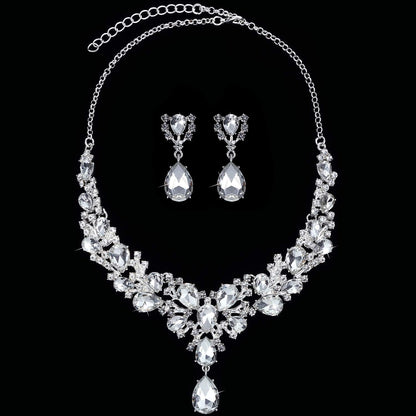 Bridal Teardrop Cluster Crystal Jewelry Set for Women – Necklace &amp; Earrings Set for Weddings, Brides, and Formal Events