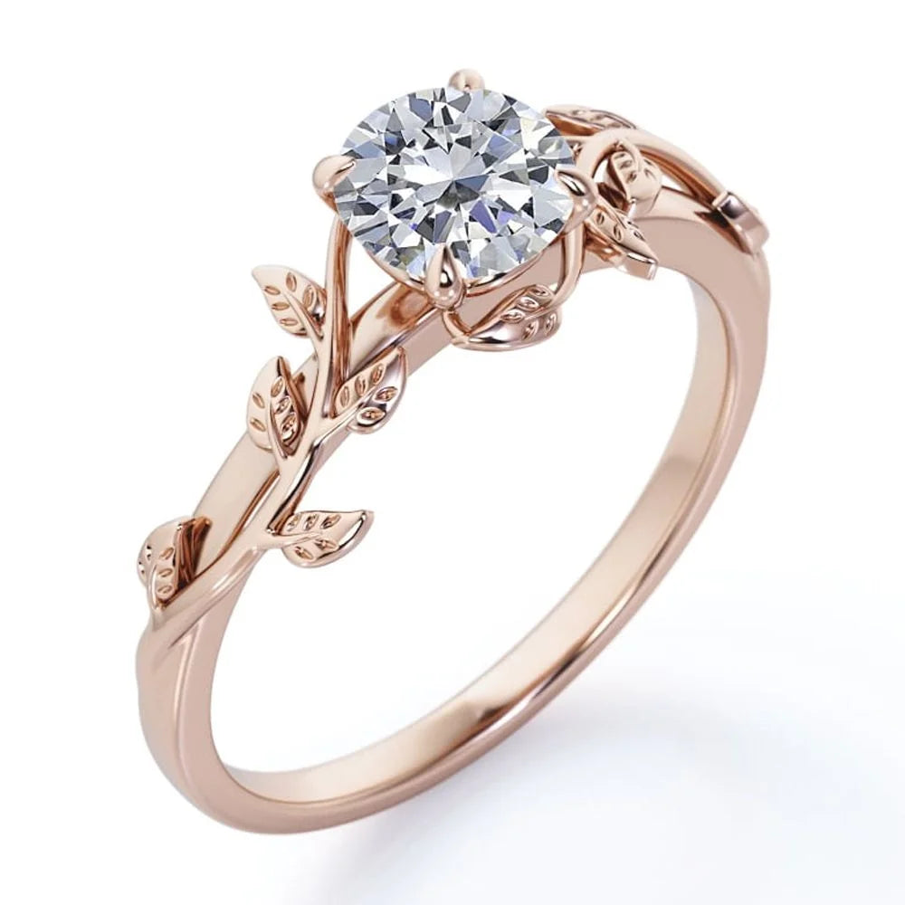 0.50 Carat Round Cut Moissanite Bohemian Engagement Ring – Vintage Promise Ring in 18K Rose Gold over Silver
