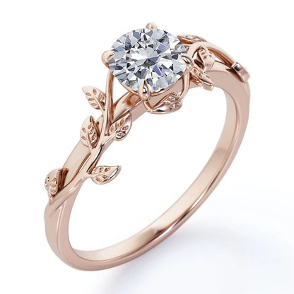 0.50 Carat Round Cut Moissanite Bohemian Engagement Ring – Vintage Promise Ring in 18K Rose Gold over Silver