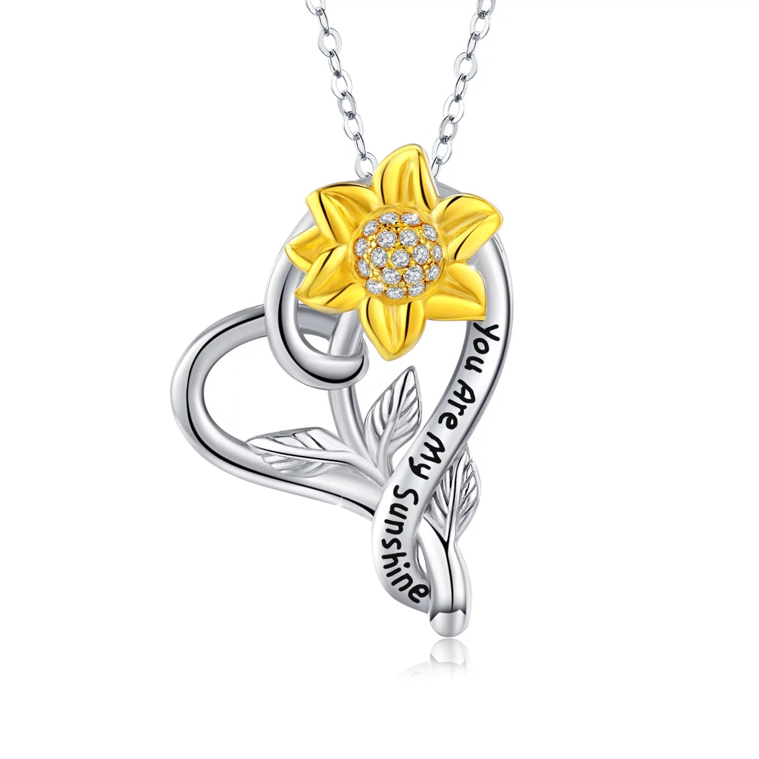 You Are My Sunshine Sunflower Necklace – 925 Sterling Silver Heart Pendant for Women, Mom, Daughter, Wife | Birthday Gift Jewelry