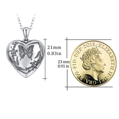 925 Sterling Silver Butterfly Heart Locket Necklace – Memorial Picture Pendant Jewelry