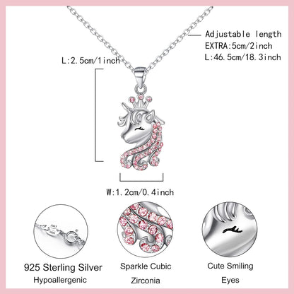 CZ Crown Unicorn Pendant | Sparkling Christmas Jewelry Gifts | Birthday Gift for Daughter or Granddaughter