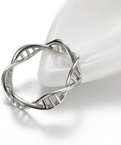 Women’s Stainless Steel DNA Ring – Chemistry Science Molecule Twist Helix Band in Silver, Rose Gold &amp; Gold