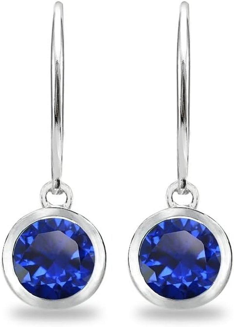 Birthstone Dangle Earrings for Women – 6mm Round Bezel-Set Leverback Earrings in Sterling Silver or Gold Flash