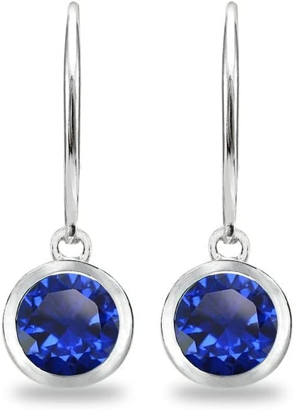 Birthstone Dangle Earrings for Women – 6mm Round Bezel-Set Leverback Earrings in Sterling Silver or Gold Flash