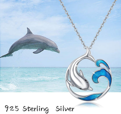 S925 Sterling Silver Dolphin Necklace – Ocean Wave Pendant, Beach Theme Jewelry for Women &amp; Girls