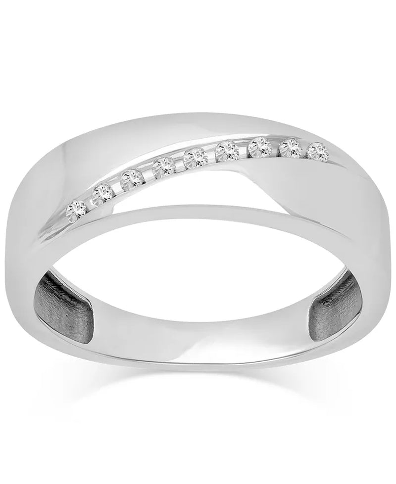 Men’s Diamond Diagonal Wedding Band – 1/10 Ct. T.W., 14K White Gold