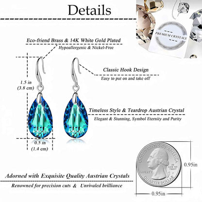 Austrian Crystal Teardrop Dangle Hook Earrings for Women – 14K Gold Plated, Hypoallergenic Jewelry