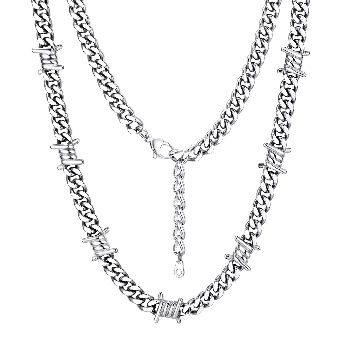7MM Cuban Link Thorns Choker Necklace – Barbed Wire Design, Hip-Hop Punk Jewelry for Men